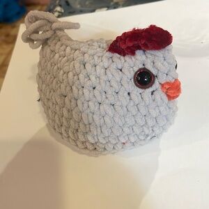 Handmade silver, crochet chicken plushy